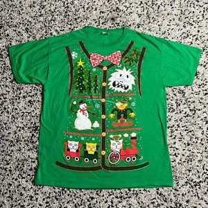 Ugly Christmas Festive Holiday T-Shirt—XL, Green